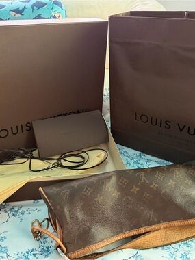 Louis Vuitton Beige Striped Interior Tote with Tan Trim
